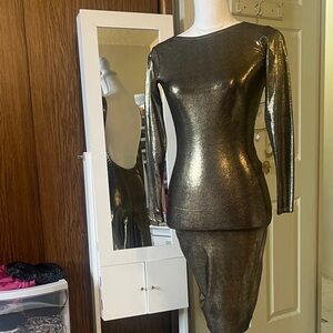 Gold Metallic Long Sleeve Dress.  Custom made dress Johanka
